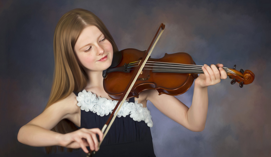 youth playing a violin / fiddle - hand painted